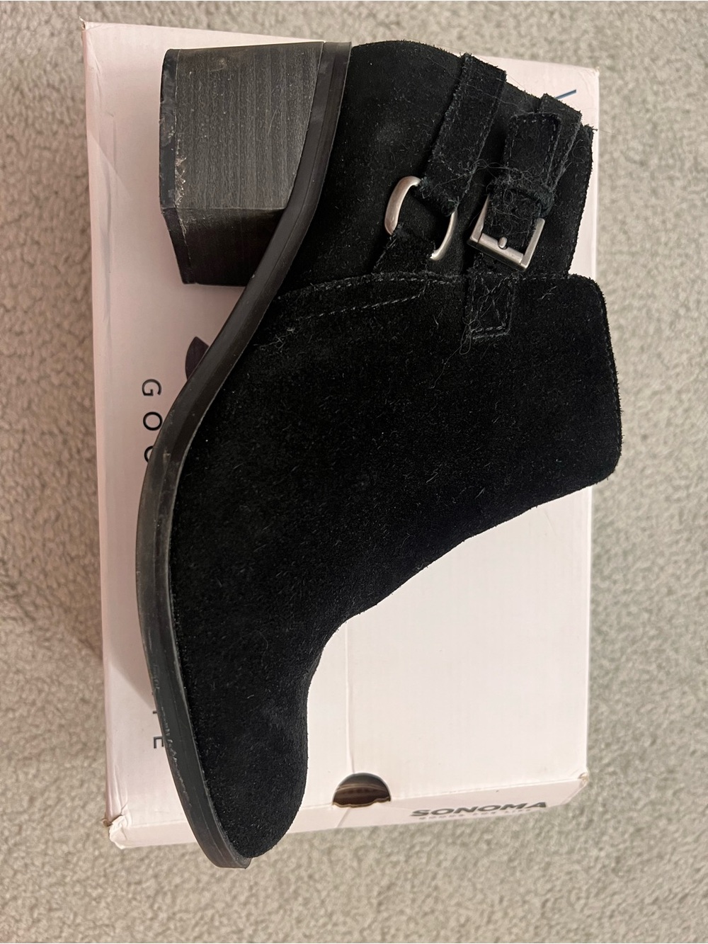 Sonoma Black Suede Buckle Ankle Boots